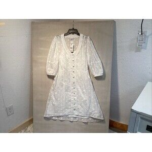 cabi midsummer dress 6 white embroidery floral eyelet boho prairie (NWT)5943
